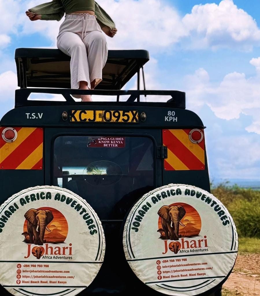 Johari Africa Adventures guest enjoying views on 4x4 jeep - book the best Kenya luxury safari tour packages from Nairobi, Diani, Mombasa, Malindi and Watamu - www.johariafricaadventures.com
